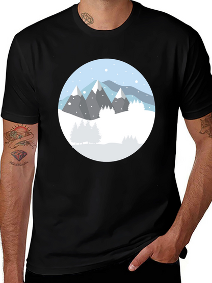 Camiseta Negra con Diseño de Montañas Nevadas