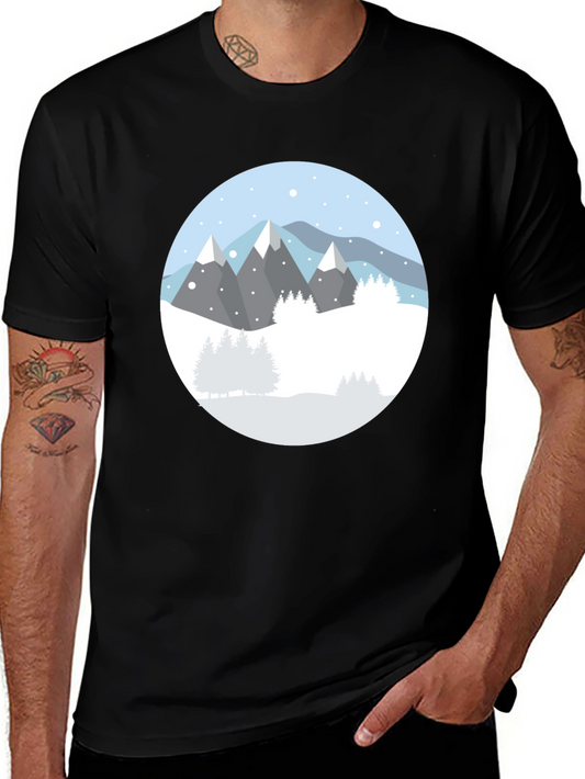 Camiseta Negra con Diseño de Montañas Nevadas