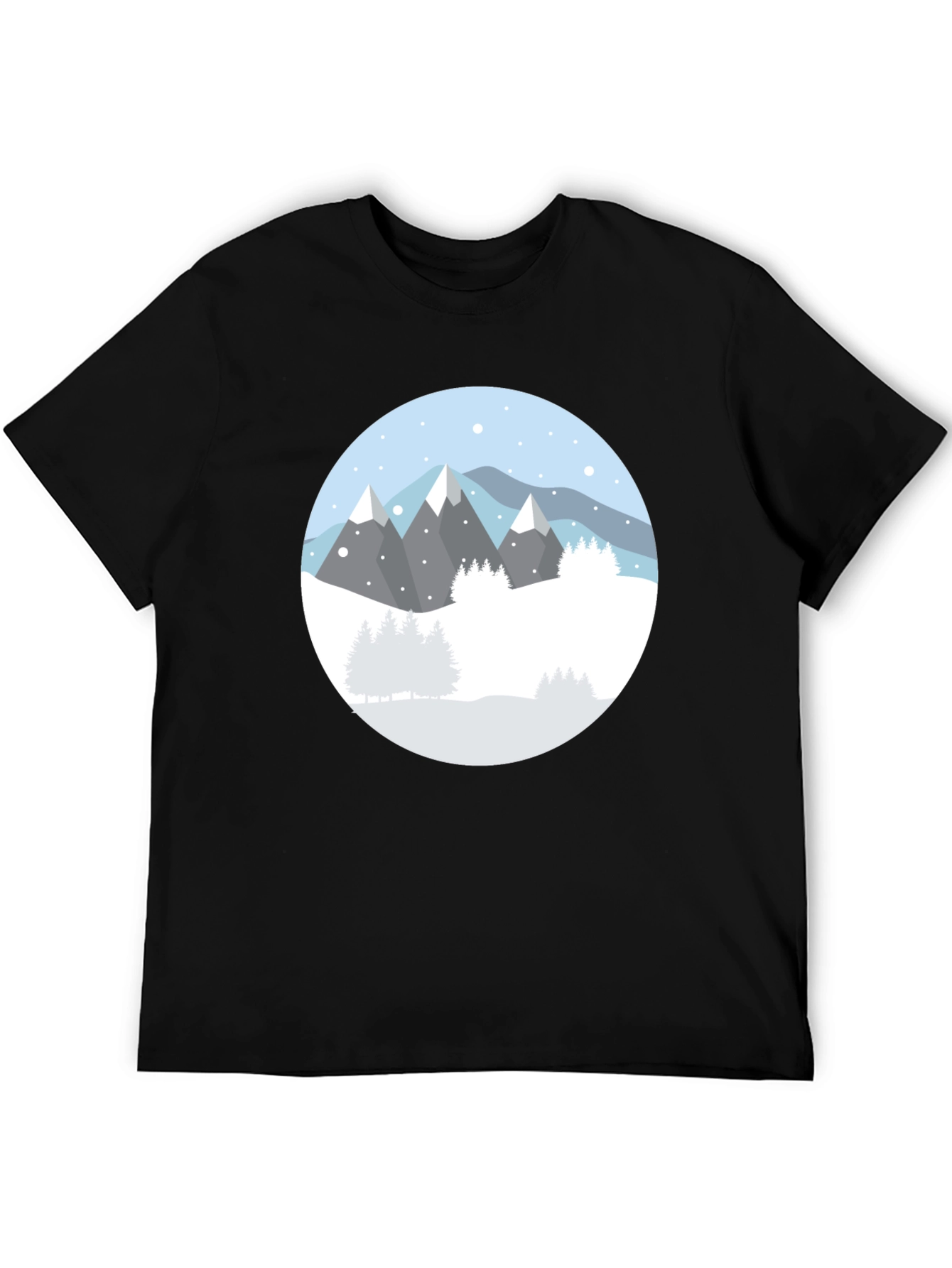Camiseta Negra con Diseño de Montañas Nevadas