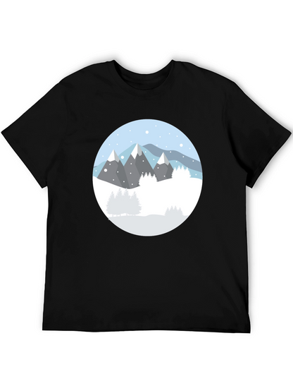 Camiseta Negra con Diseño de Montañas Nevadas