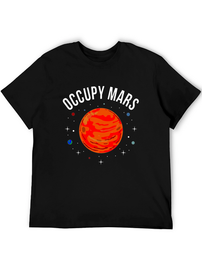 Camiseta Negra Occupy Mars con Diseño Planetario