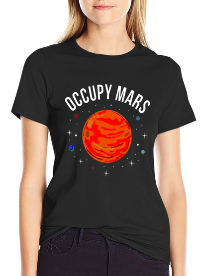 Camiseta Negra Occupy Mars con Diseño Planetario