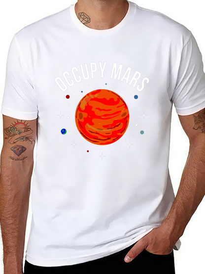 Camiseta Negra Occupy Mars con Diseño Planetario