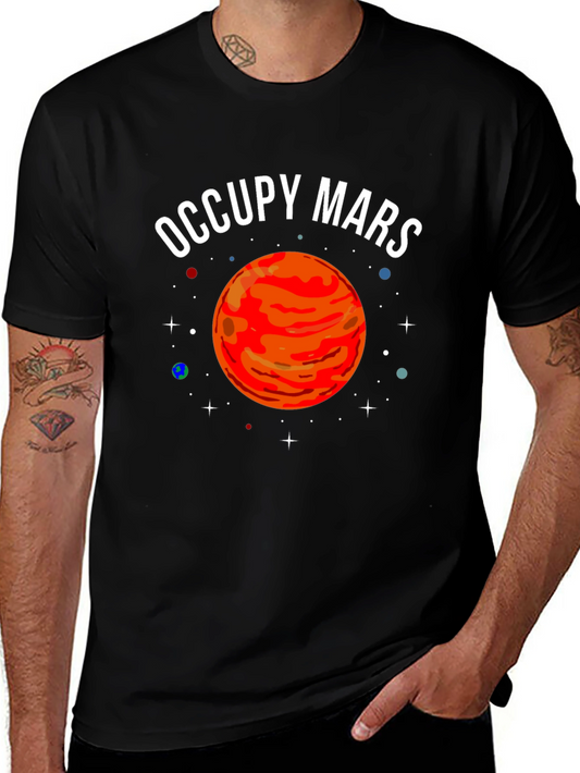 Camiseta Negra Occupy Mars con Diseño Planetario