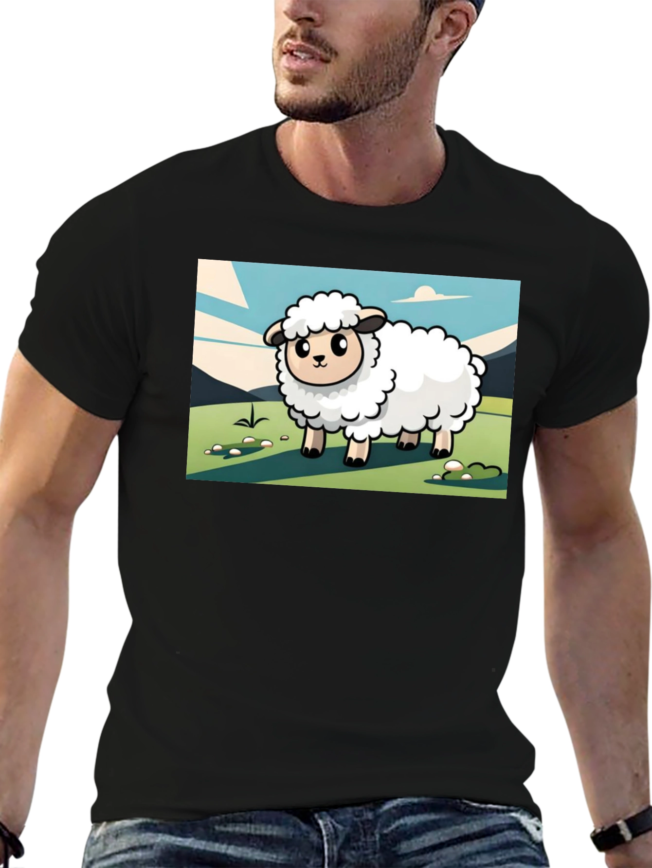 Camiseta Negra con Diseño de Oveja Linda