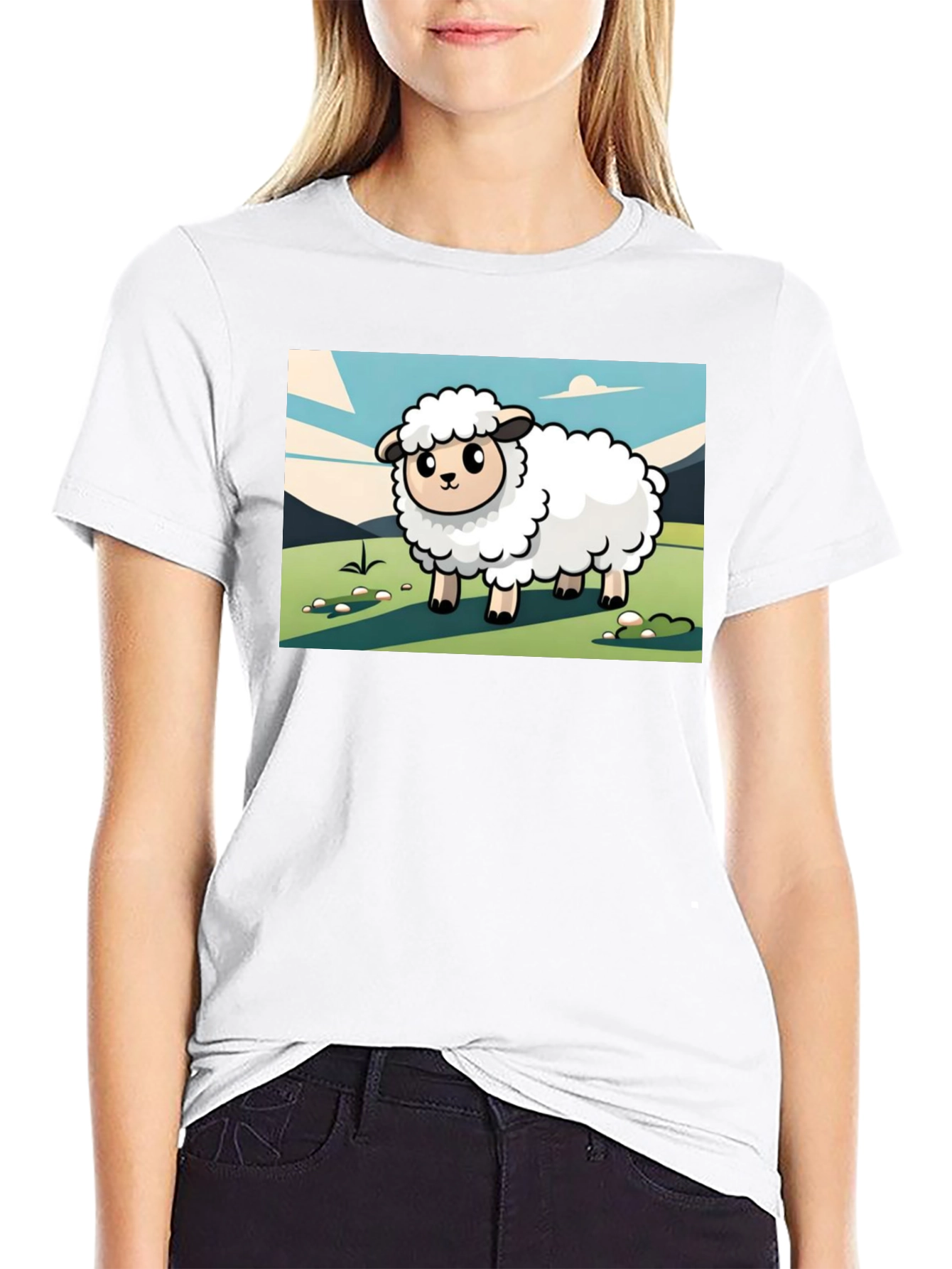 Camiseta Negra con Diseño de Oveja Linda