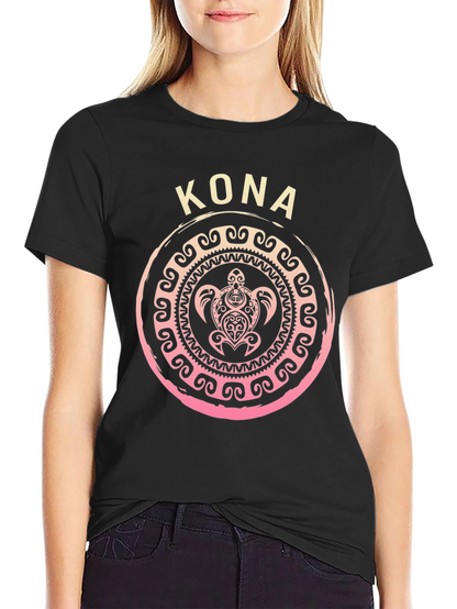 Camiseta Negra Kona Tortuga Tribal Hawaiiana