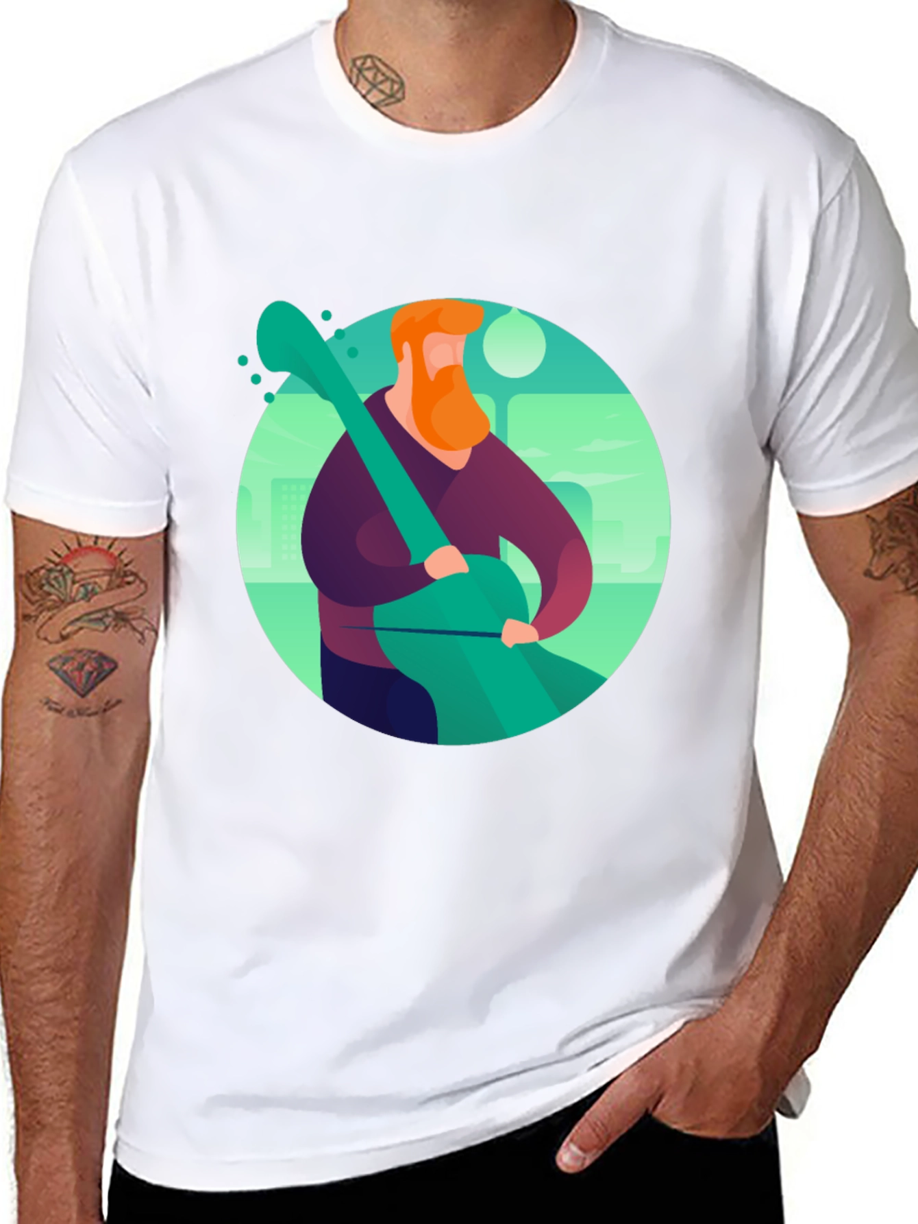 Camiseta Negra con Diseño de Músico Ilustrado