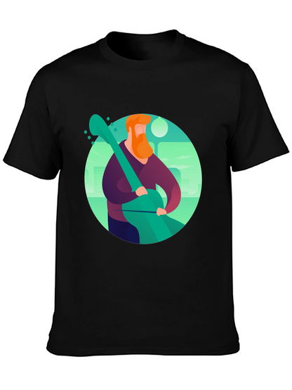 Camiseta Negra con Diseño de Músico Ilustrado