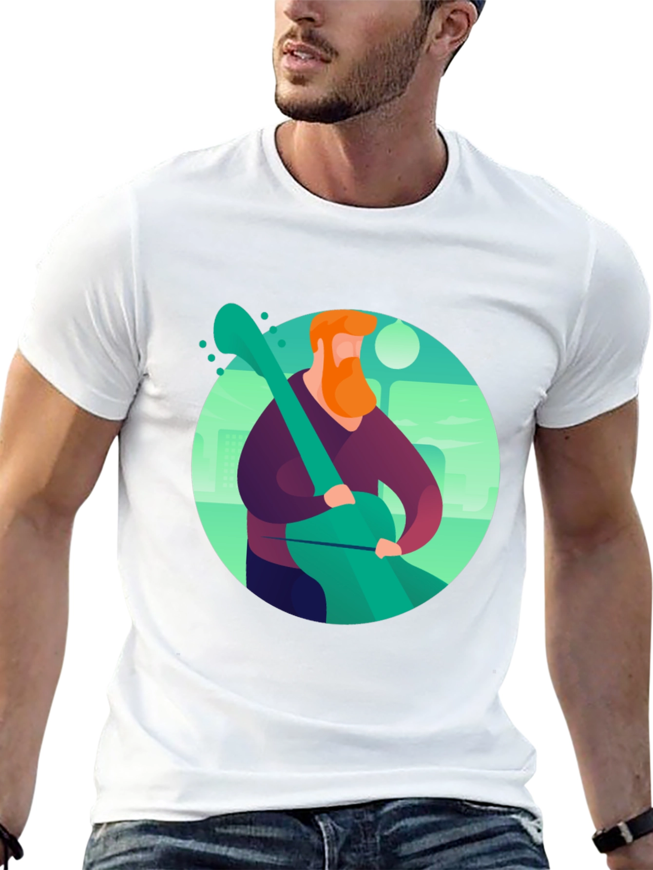 Camiseta Negra con Diseño de Músico Ilustrado