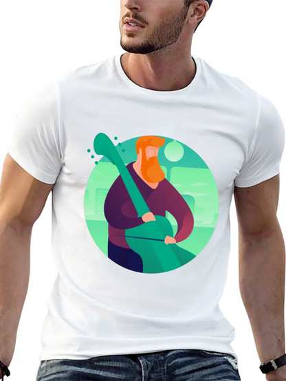 Camiseta Negra con Diseño de Músico Ilustrado