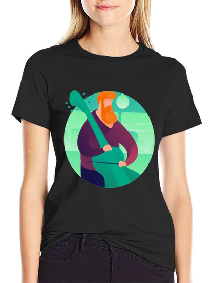 Camiseta Negra con Diseño de Músico Ilustrado
