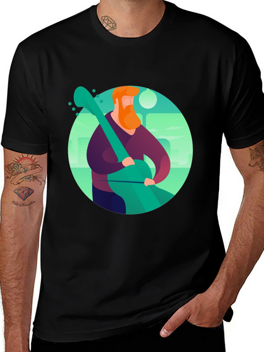 Camiseta Negra con Diseño de Músico Ilustrado