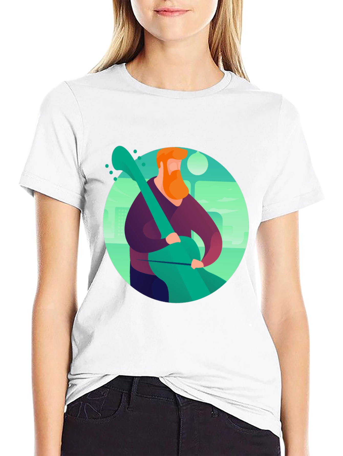 Camiseta Negra con Diseño de Músico Ilustrado