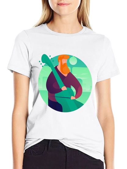 Camiseta Negra con Diseño de Músico Ilustrado