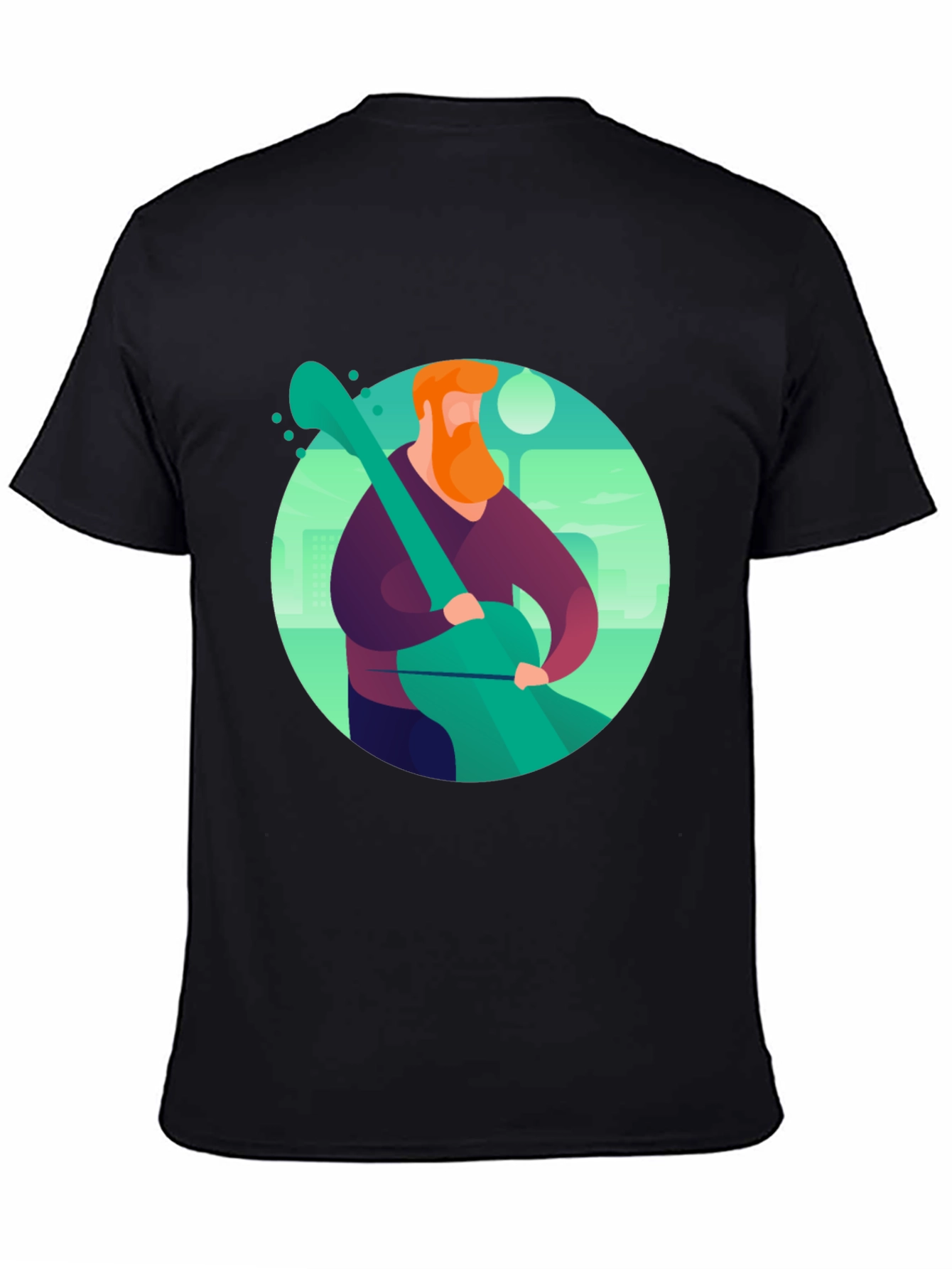 Camiseta Negra con Diseño de Músico Ilustrado