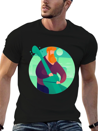 Camiseta Negra con Diseño de Músico Ilustrado