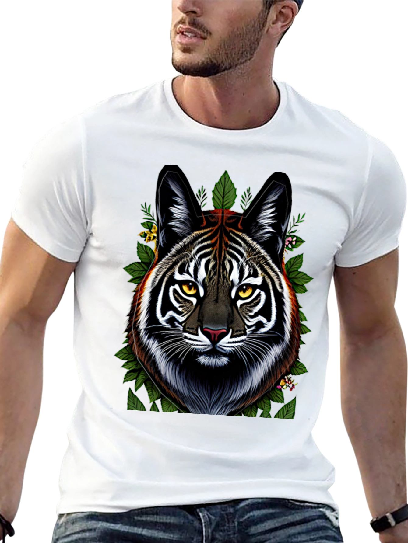 Camiseta Negra con Diseño de Tigre Floral
