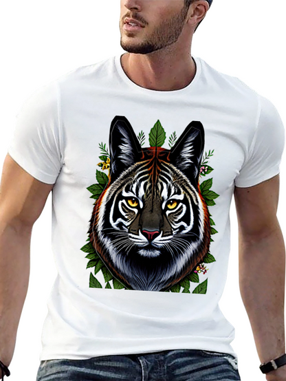 Camiseta Negra con Diseño de Tigre Floral