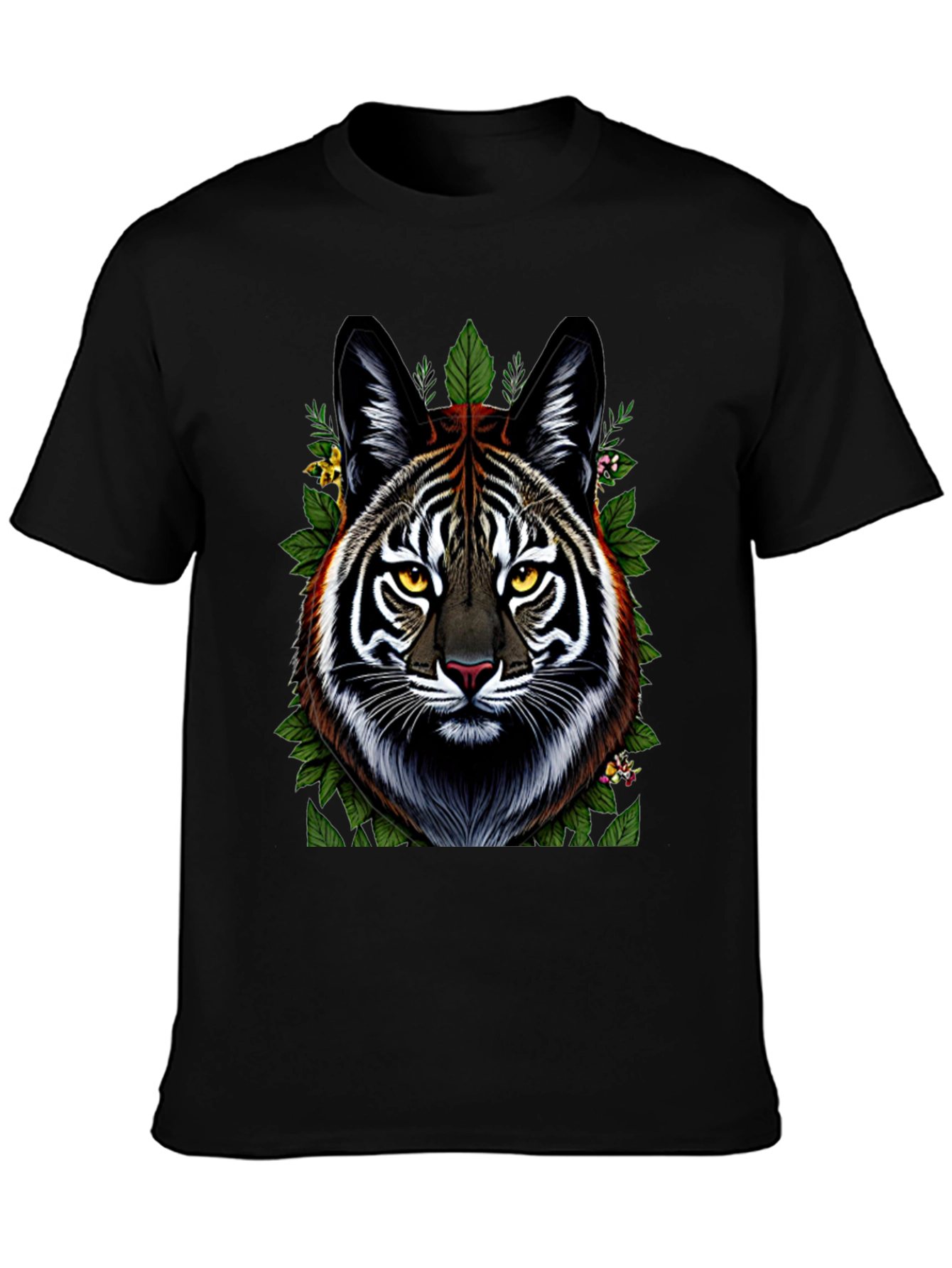 Camiseta Negra con Diseño de Tigre Floral