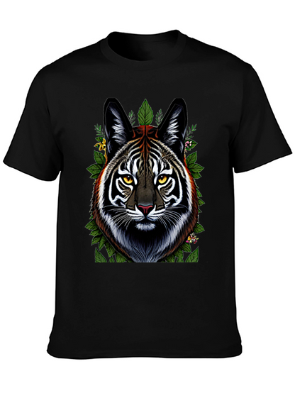 Camiseta Negra con Diseño de Tigre Floral