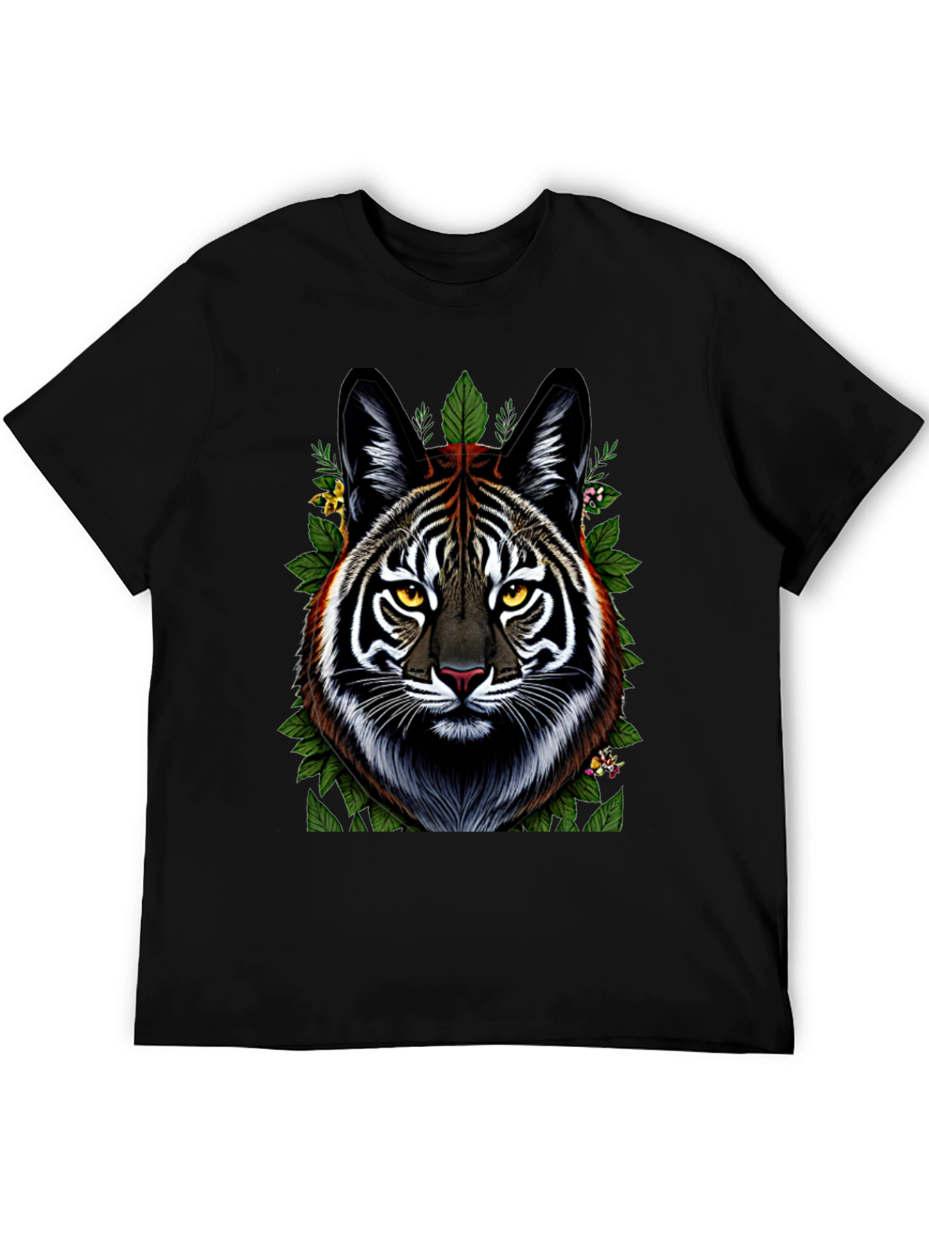 Camiseta Negra con Diseño de Tigre Floral