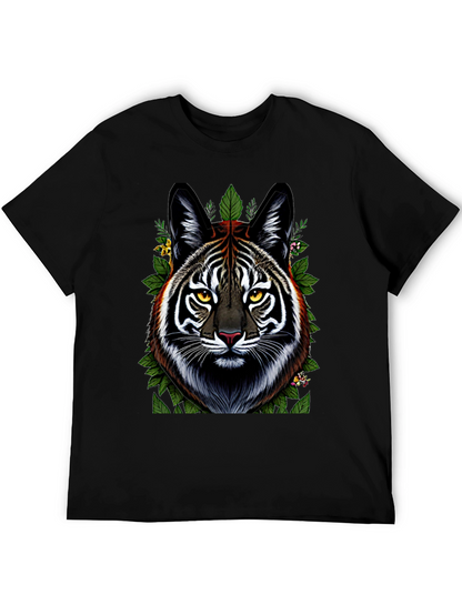 Camiseta Negra con Diseño de Tigre Floral