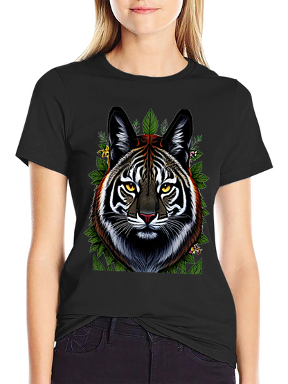 Camiseta Negra con Diseño de Tigre Floral
