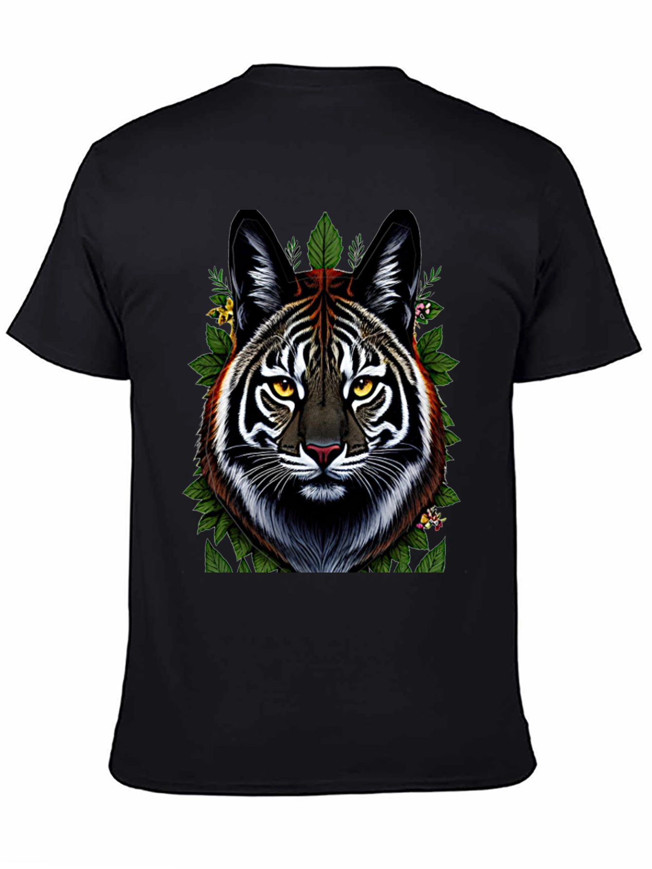 Camiseta Negra con Diseño de Tigre Floral