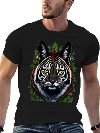 Camiseta Negra con Diseño de Tigre Floral