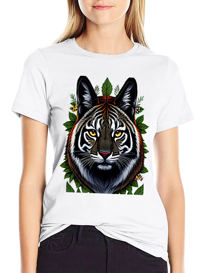 Camiseta Negra con Diseño de Tigre Floral