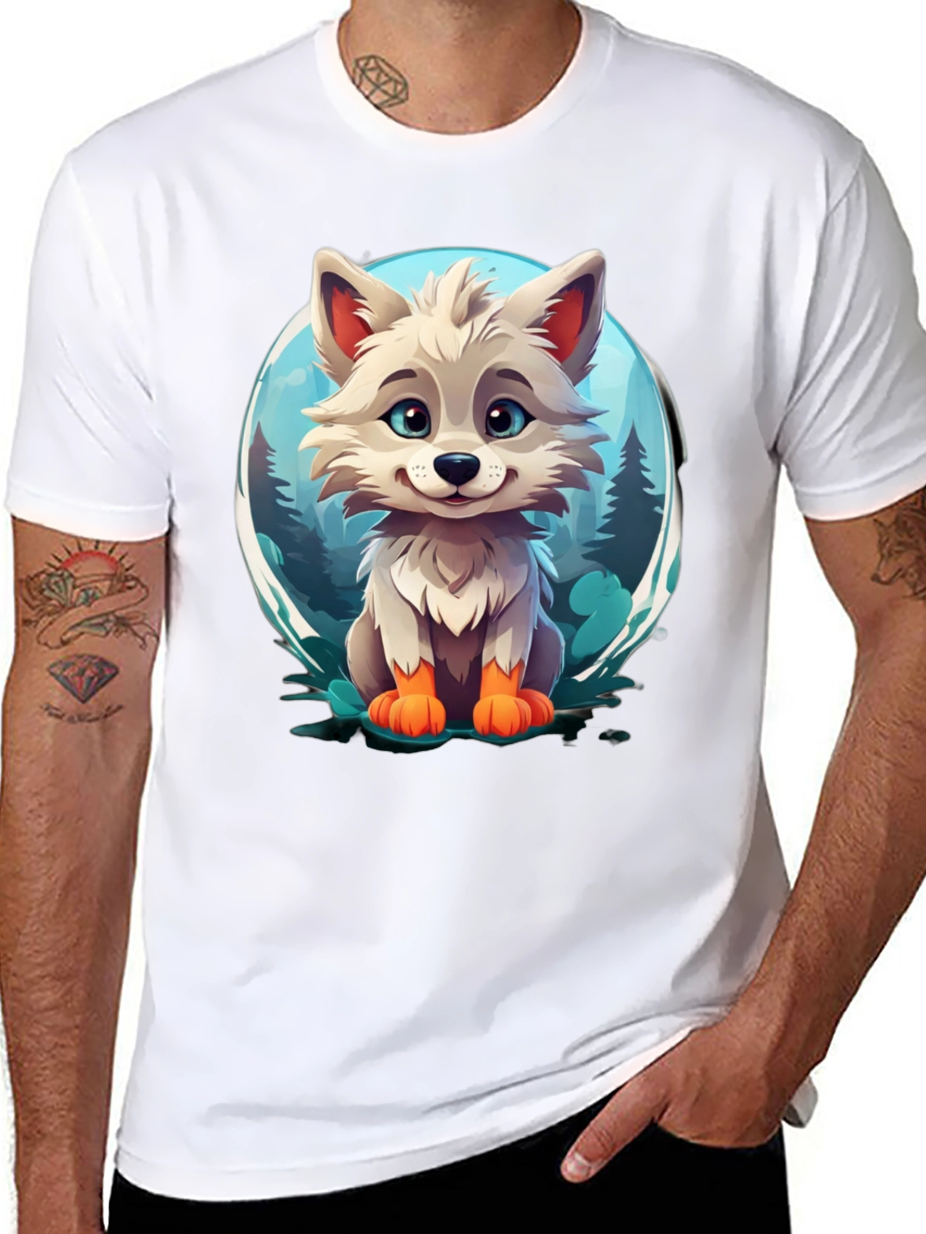 Camiseta Negra con Diseño de Lobo Animado