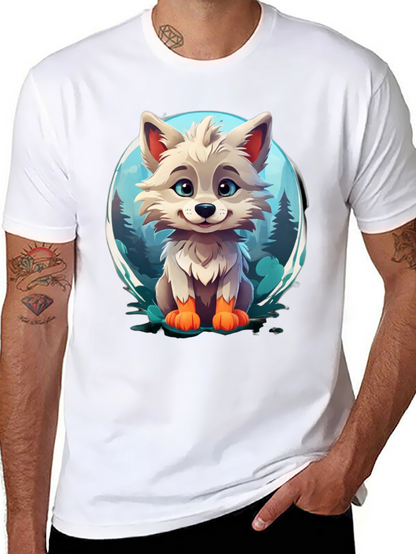 Camiseta Negra con Diseño de Lobo Animado