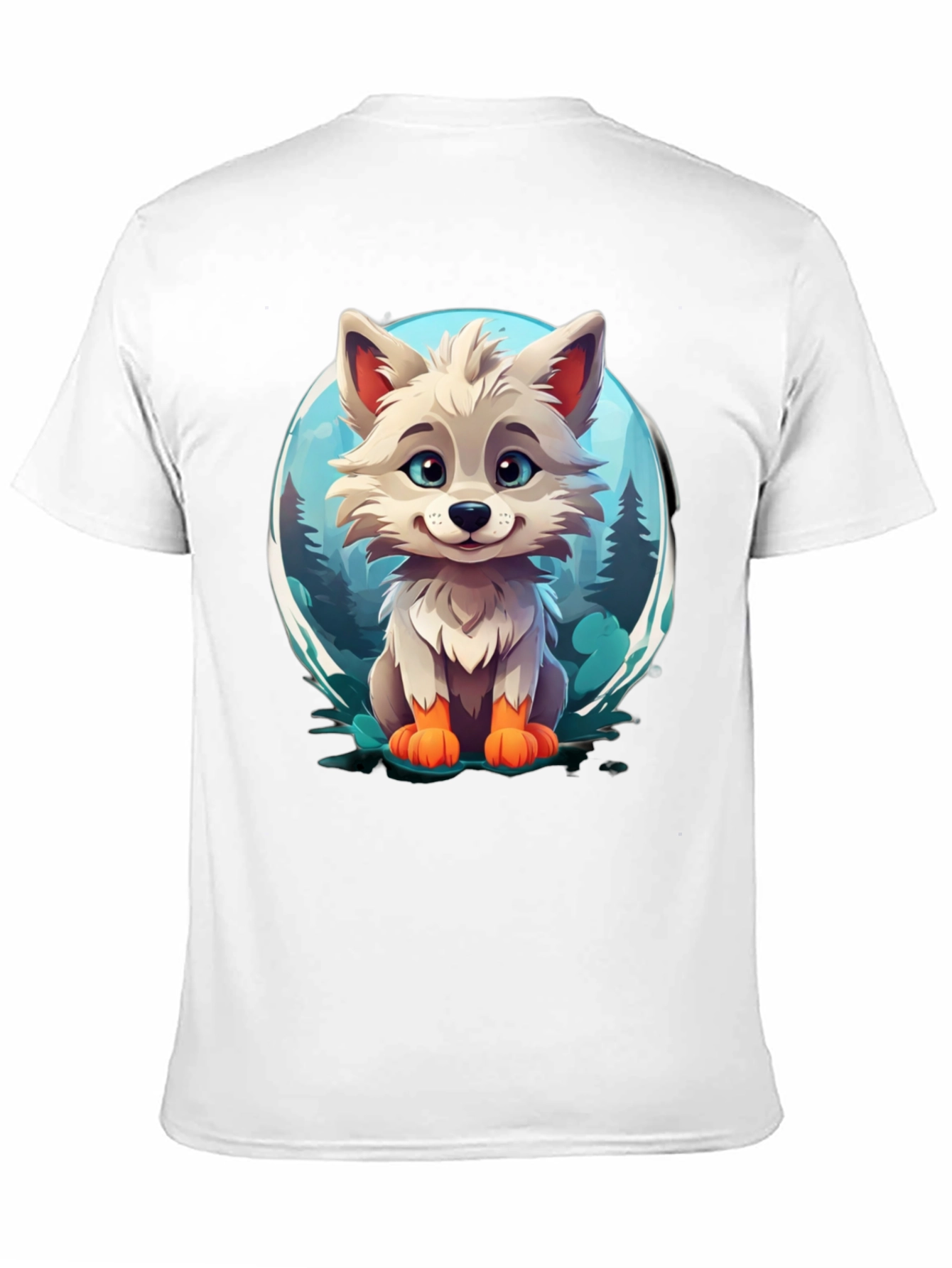 Camiseta Negra con Diseño de Lobo Animado