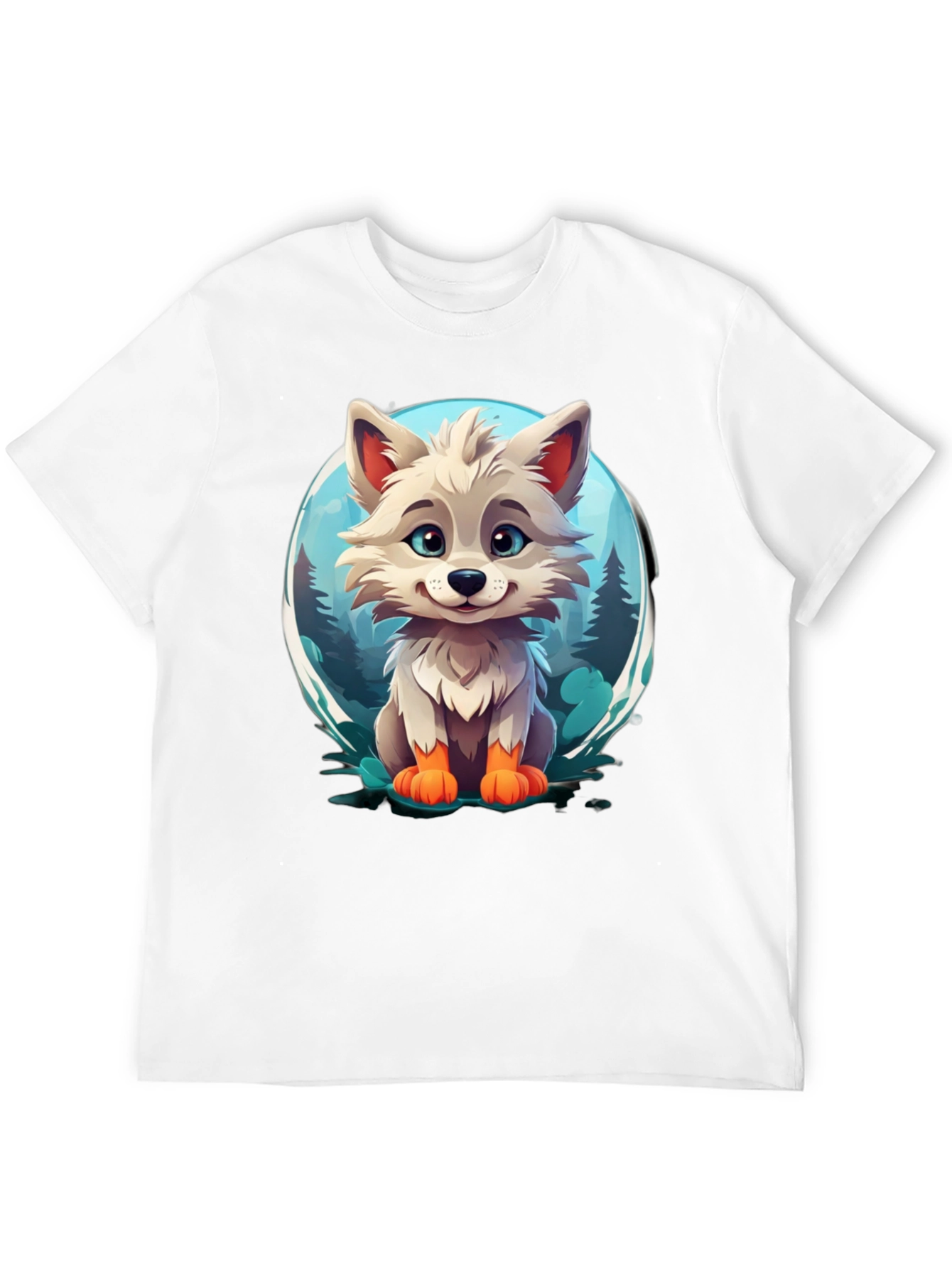 Camiseta Negra con Diseño de Lobo Animado