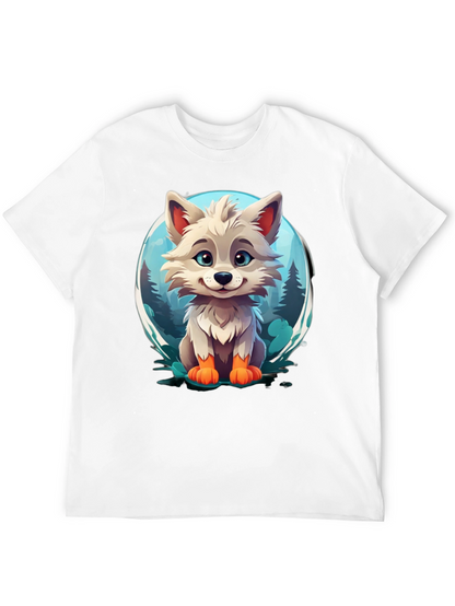 Camiseta Negra con Diseño de Lobo Animado