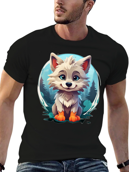 Camiseta Negra con Diseño de Lobo Animado
