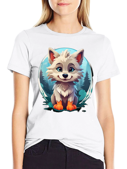 Camiseta Negra con Diseño de Lobo Animado