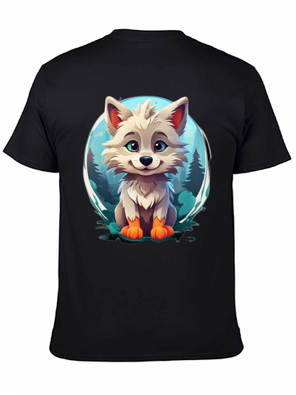 Camiseta Negra con Diseño de Lobo Animado