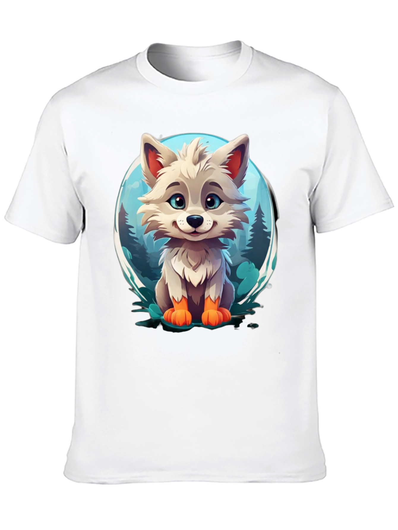 Camiseta Negra con Diseño de Lobo Animado