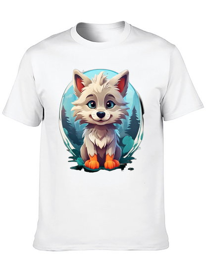 Camiseta Negra con Diseño de Lobo Animado