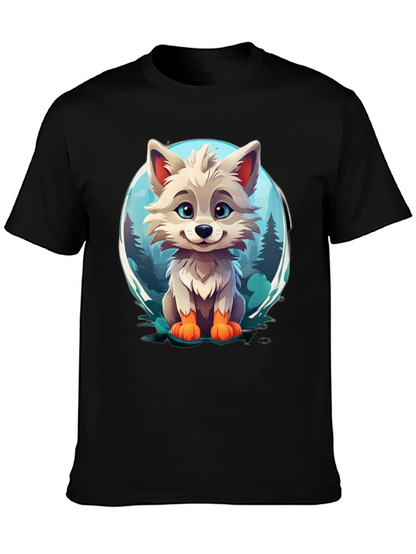 Camiseta Negra con Diseño de Lobo Animado