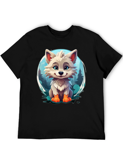 Camiseta Negra con Diseño de Lobo Animado