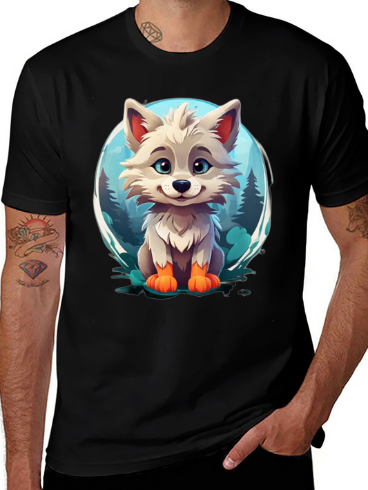 Camiseta Negra con Diseño de Lobo Animado