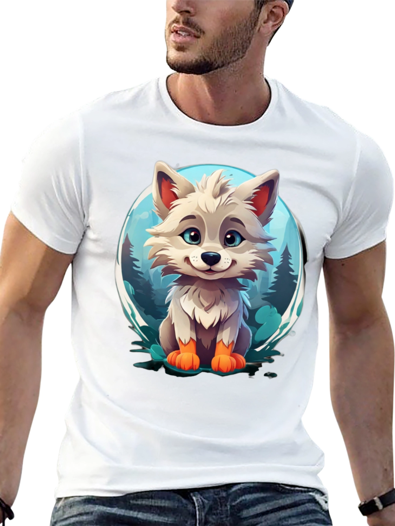 Camiseta Negra con Diseño de Lobo Animado