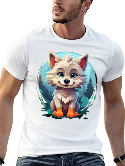 Camiseta Negra con Diseño de Lobo Animado