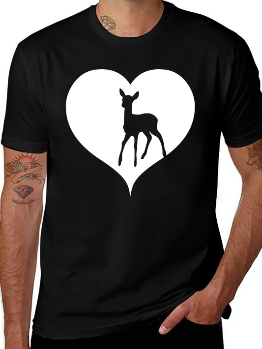 Camiseta Negra con Ciervo en Corazón Blanco