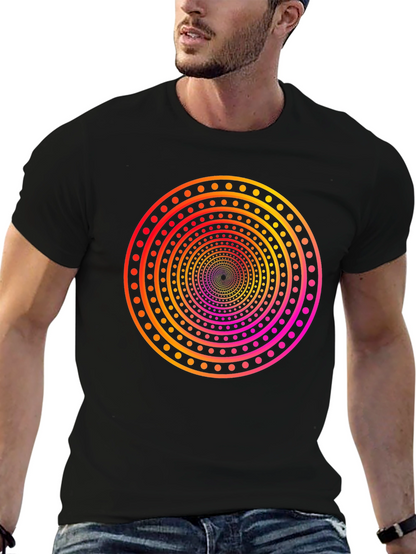 Camiseta Negra con Diseño Circular Psicodélico