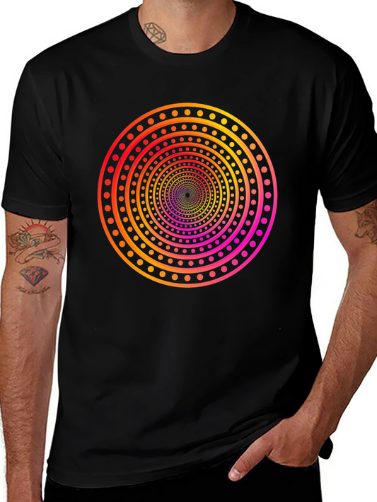 Camiseta Negra con Diseño Circular Psicodélico