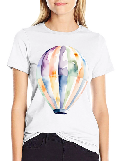 Camiseta Negra Globo Aerostático Acuarela